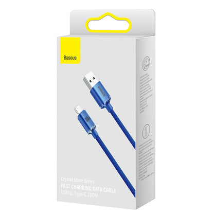 Kabel do ładowania i transmisji danych z USB-A na USB-C Baseus Crystal Shine Series, 100 W, 1,2 m, niebieski CAJYY000403 