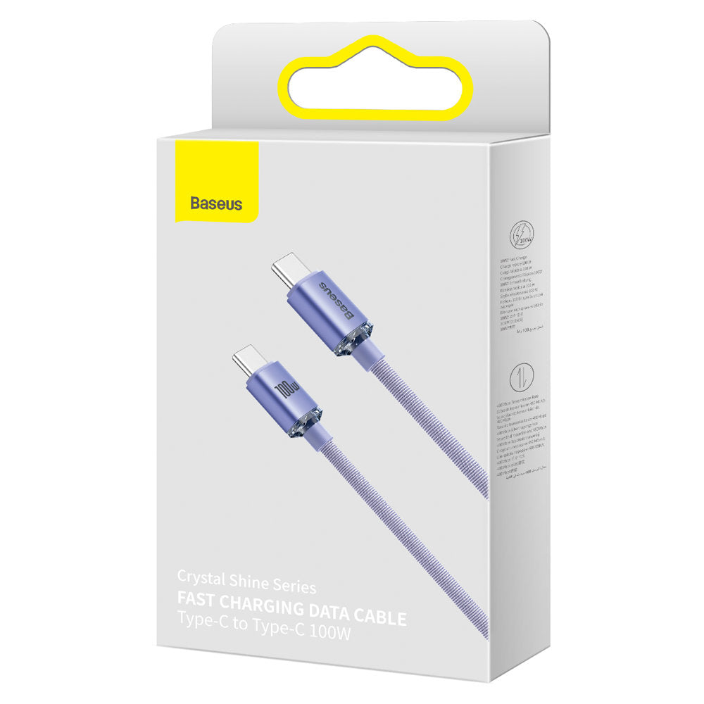 Kabel USB-C do ładowania i transmisji danych - USB-C Baseus Crystal Shine Series, 100 W, 2 m, fioletowy CAJY000705 