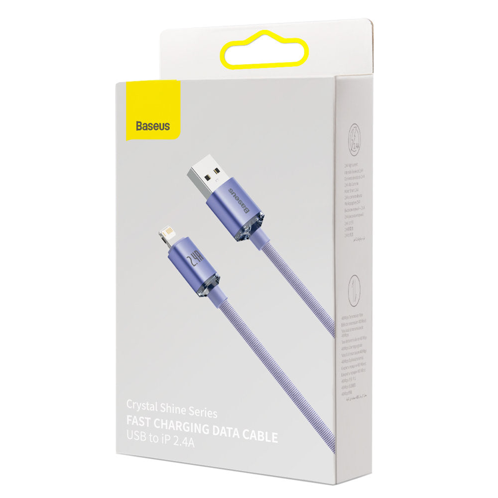 Kabel Baseus Crystal Shine Series USB-A - Lightning do ładowania i transmisji danych, 18 W, 1,2 m, fioletowy CAJYY000005 