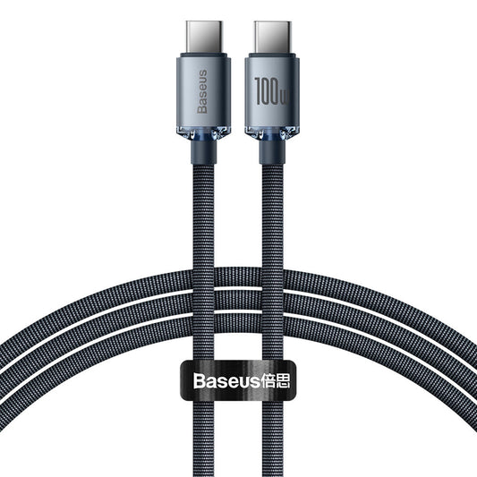 Kabel USB-C do ładowania i transmisji danych - USB-C Baseus Crystal Shine Series, 100 W, 2 m, czarny CAJY000701 