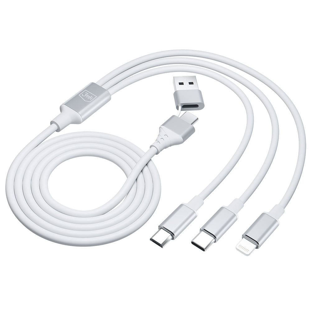 Kabel ładujący USB-A / USB-C - Lightning / microUSB / USB-C 3MK Hyper 3w1, 12 W, 1,5 m, biały 