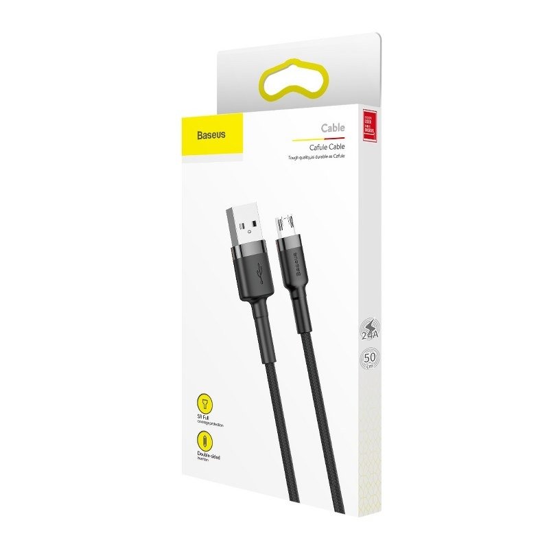 Kabel do transmisji danych i ładowania USB-A - microUSB Baseus Cafule, 18 W, 0,5 m, szary CAMKLF-AG1