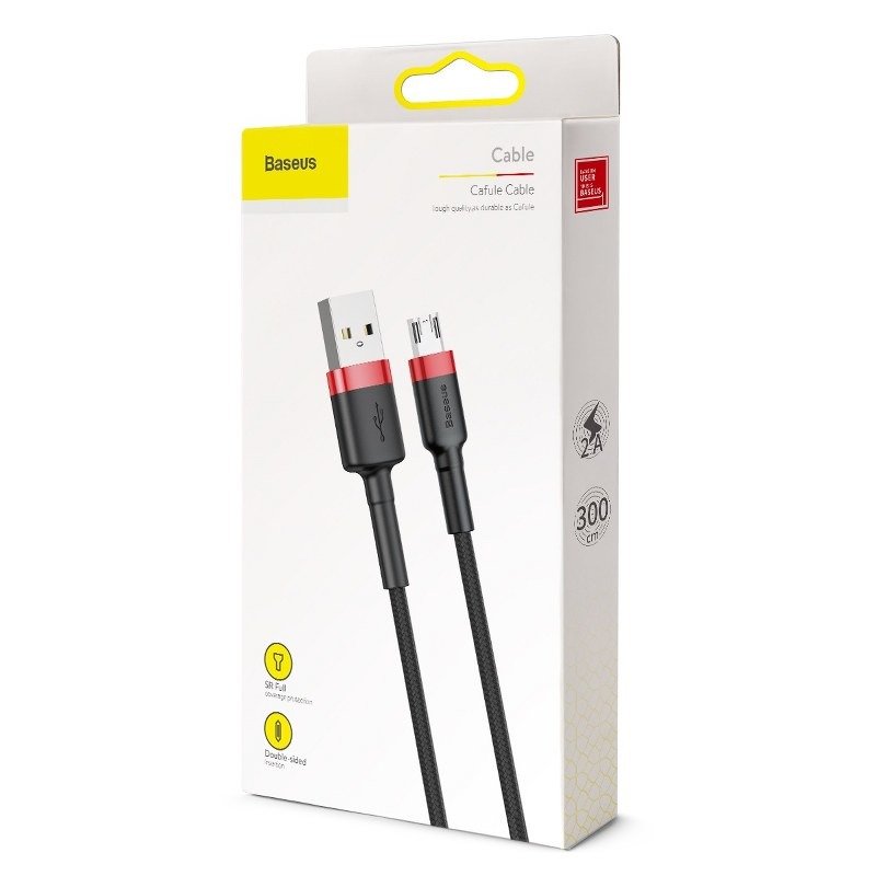 Kabel do transmisji danych i ładowania USB-A - microUSB Baseus Cafule, 18 W, 3 m, czerwony CAMKLF-H91 