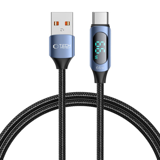 Kabel USB-A do USB-C Tech-Protect Ultraboost LED do ładowania i transmisji danych, 66 W, 1 m, niebieski