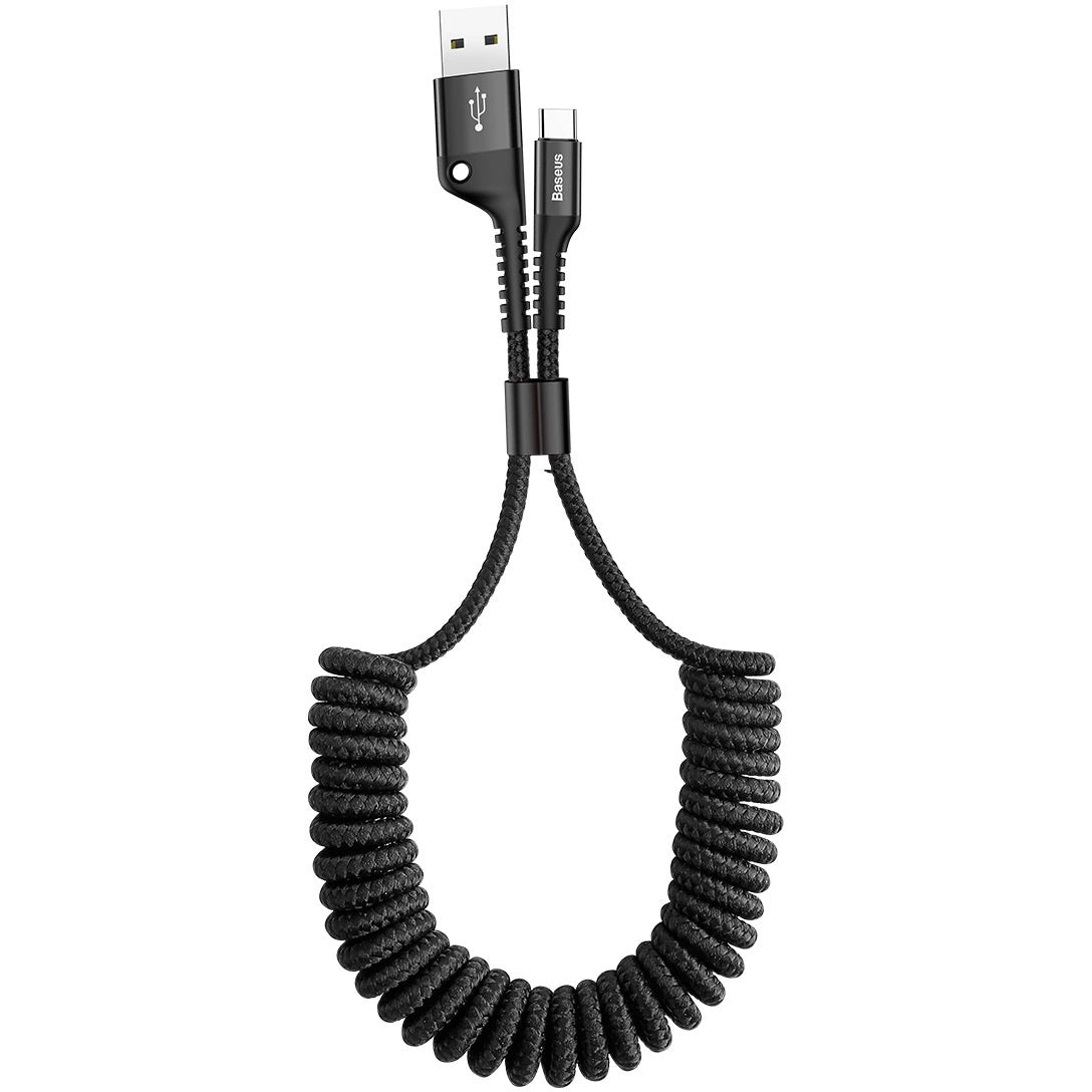 Kabel do transmisji danych i ładowania USB-A - USB-C Baseus Fish Eye Spring, 18 W, 1 m, czarny CATSR-01 CATSR-01 