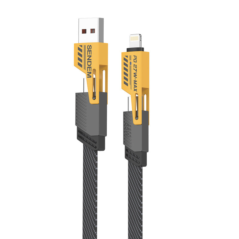 Kabel do ładowania i transmisji danych USB-A / USB-C - Lightning / microUSB Sendem M84 2w1, 65 W, 1 m, żółty 