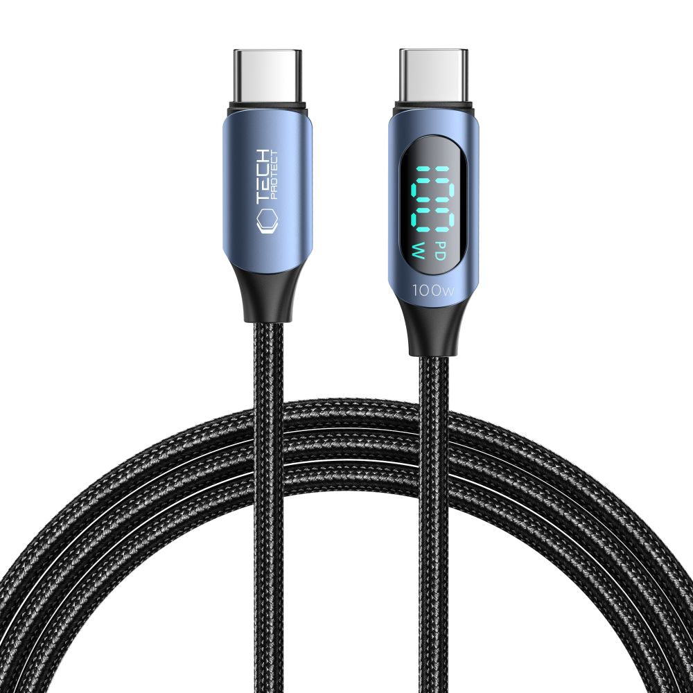 Kabel USB-C do ładowania i transmisji danych - USB-C Tech-Protect Ultraboost LED, 100 W, 2 m, niebieski 