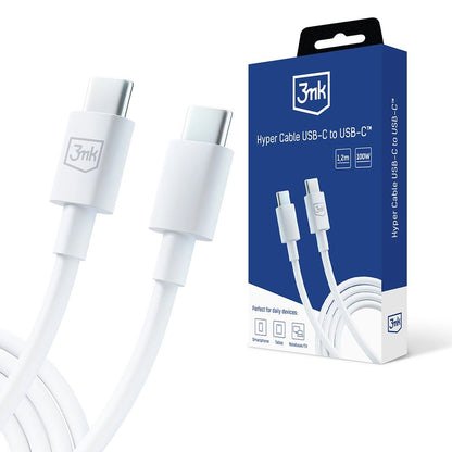 Kabel USB-C do ładowania i transmisji danych - USB-C 3MK Hyper, 100 W, 1,2 m, biały 