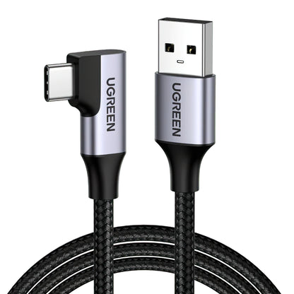 Kabel do transmisji danych i ładowania USB-A - USB-C UGREEN US385 kątowy, 60W, 1m, szary 