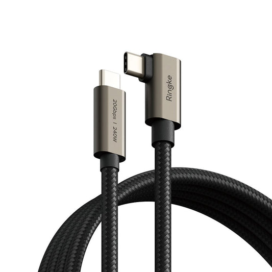 Kabel USB-C - USB-C Ringke 2X2 Angled do danych i ładowania, 240W, 2m, Czarny