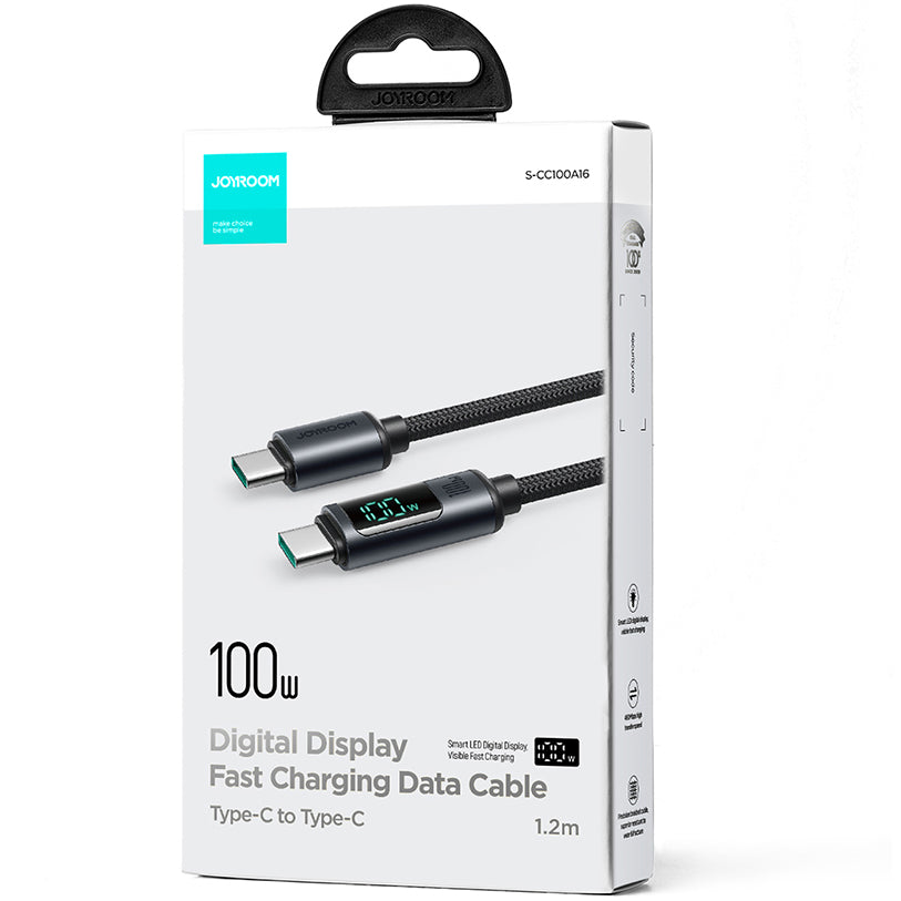 Kabel do danych i ładowania USB-C - USB-C Joyroom S-A16 Prism Display, 100W, 1.2m, Czarny