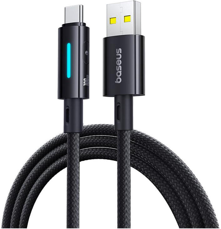 Kabel do danych i ładowania USB-A - USB-C Baseus Lit Button Control, 100W, 1m, Czarny P10379002121-00
