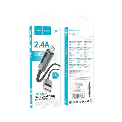 Kabel do danych i ładowania USB-A - Lightning HOCO Display X112, 18W, 1m, Czarny