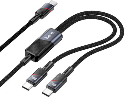 Kabel USB-C do danych i ładowania - 2 x USB-C HOCO U139 2w1, 100W, 1,2m, Czarny