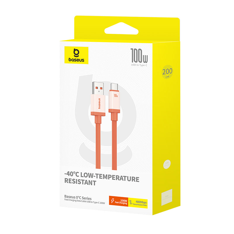 Kabel do danych i ładowania USB-A - USB-C Baseus Zero Degree Series, 100W, 2m, Czerwony