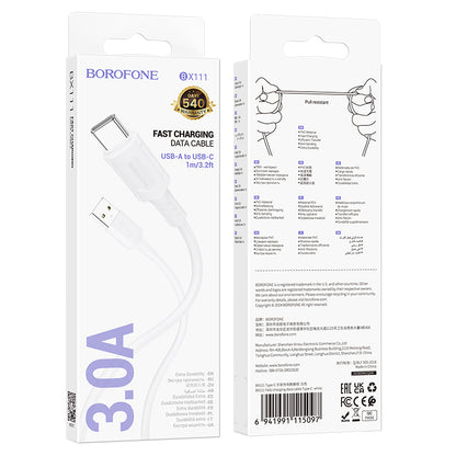 Kabel do danych i ładowania USB-A - USB-C Borofone BX111 Feliz, 20W, 1m, Biały