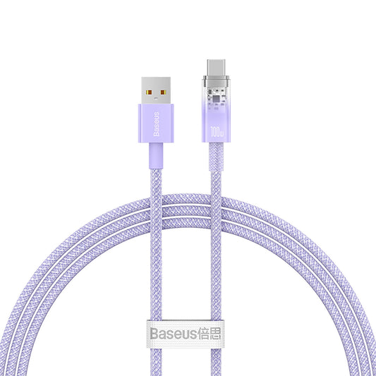 Kabel danych i ładowania USB-A - USB-C Baseus Explorer, 100W, 1m, Fioletowy CATS010405
