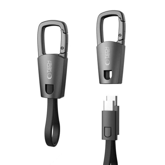 Kabel do danych i ładowania USB-C - USB-C Tech-Protect Ultraboost DNA Keychain, 60W, 0.17m, Szary