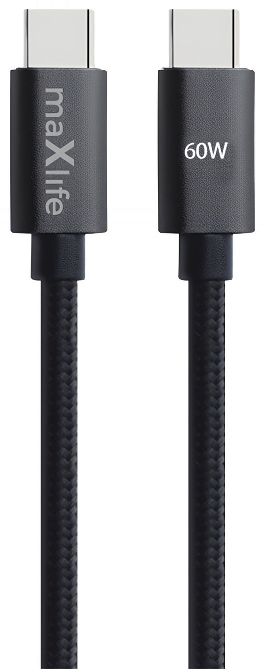 Kabel do danych i ładowania USB-C - USB-C MaXlife MXUC-12, 60W, 1m, Czarny