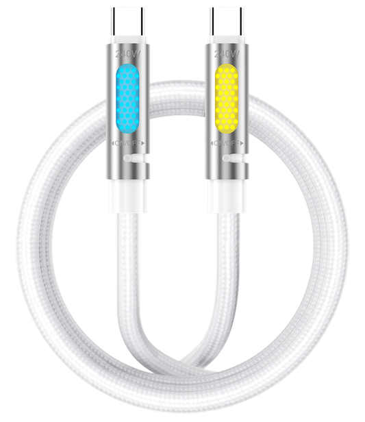 Kabel do przesyłu danych i ładowania USB-C - USB-C BWOO X325C-C Led, 240W, 1,2m, biały