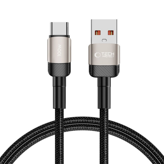 Kabel do danych i ładowania USB-A - USB-C Tech-Protect Ultraboost EVO, 100W, 1m, Srebrny