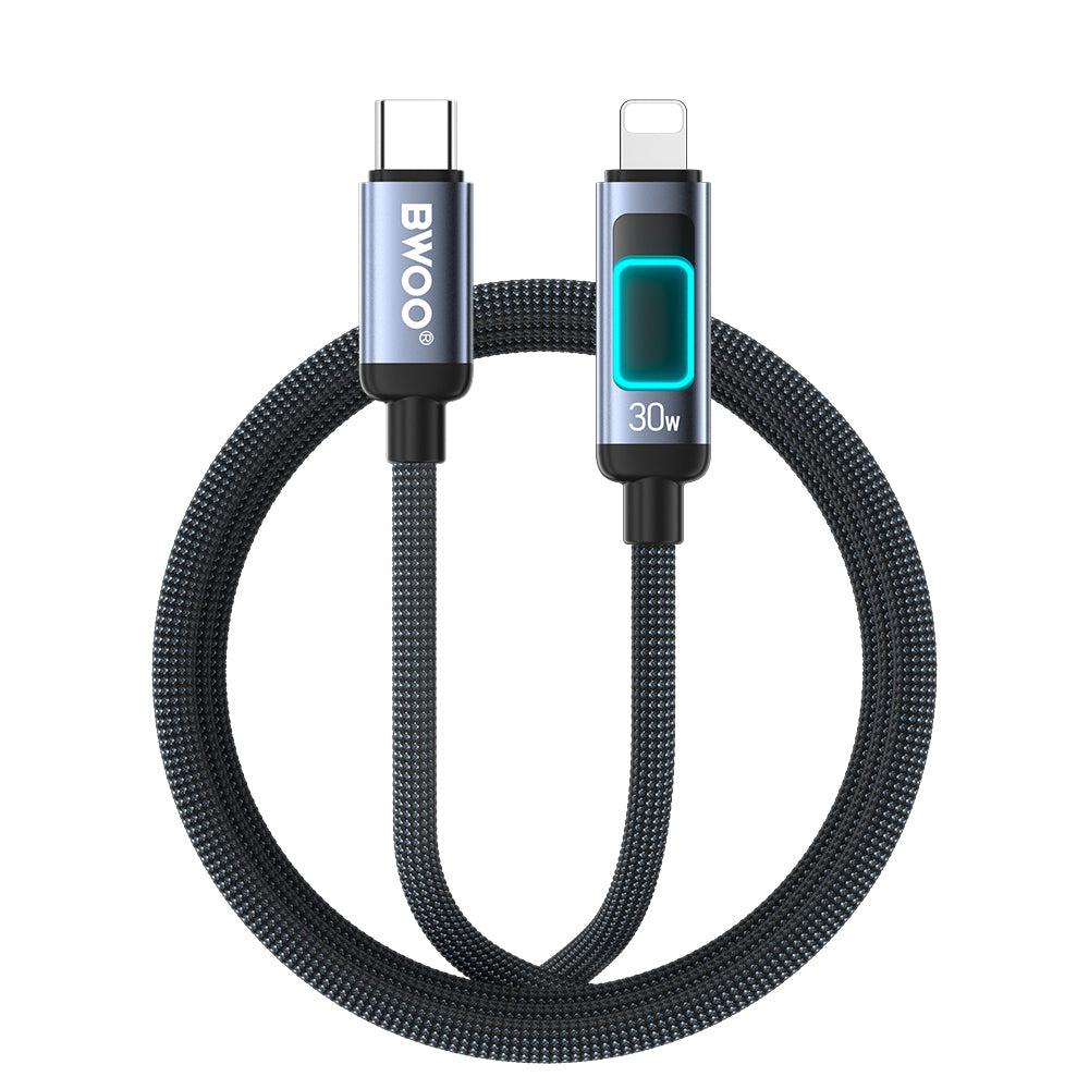 Kabel do danych i ładowania USB-C - Lightning BWOO X324CL Display, 30W, 1m, Czarny
