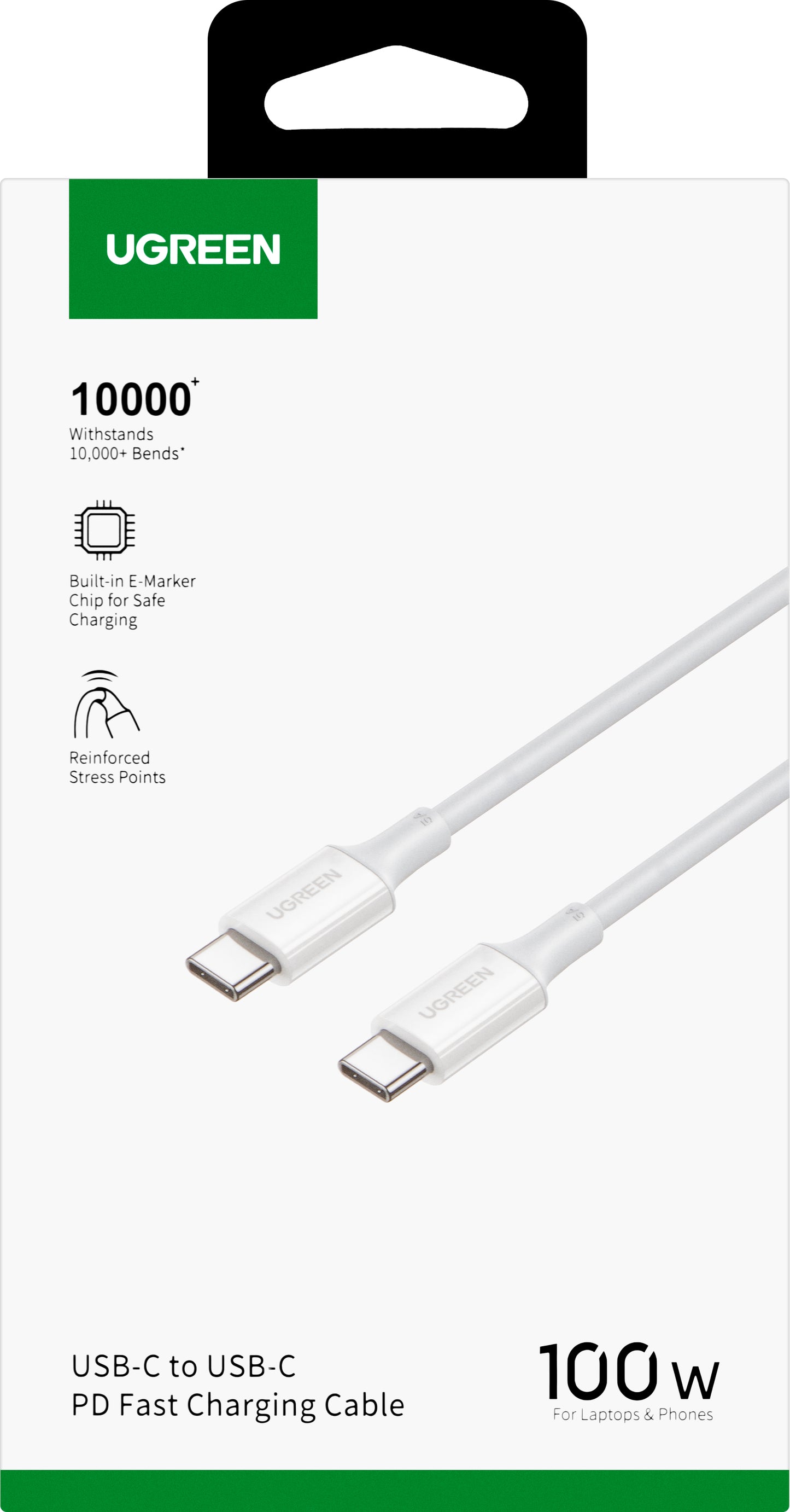 Kabel do danych i ładowania USB-C - USB-C UGREEN US300, 100W, 2m, Biały