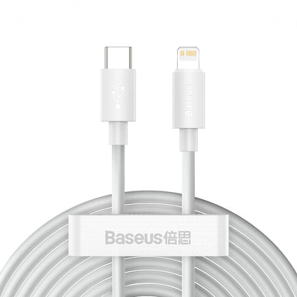 Baseus Simple Wisdom USB-C - Lightning Kabel do ładowania i transmisji danych Simple Wisdom, 20 W, 1,5 m, zestaw 2 sztuk, biały 