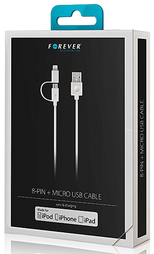 Forever MFi 2w1 USB-A - Lightning / microUSB Forever MFi 2w1, 18W, 1m, biały