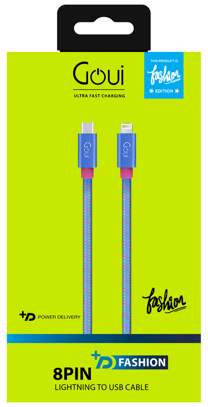 Kabel do ładowania i transmisji danych USB-C - Lightning Goui Fashion, 18 W, 1 m, niebieski G-FASHIONC94B