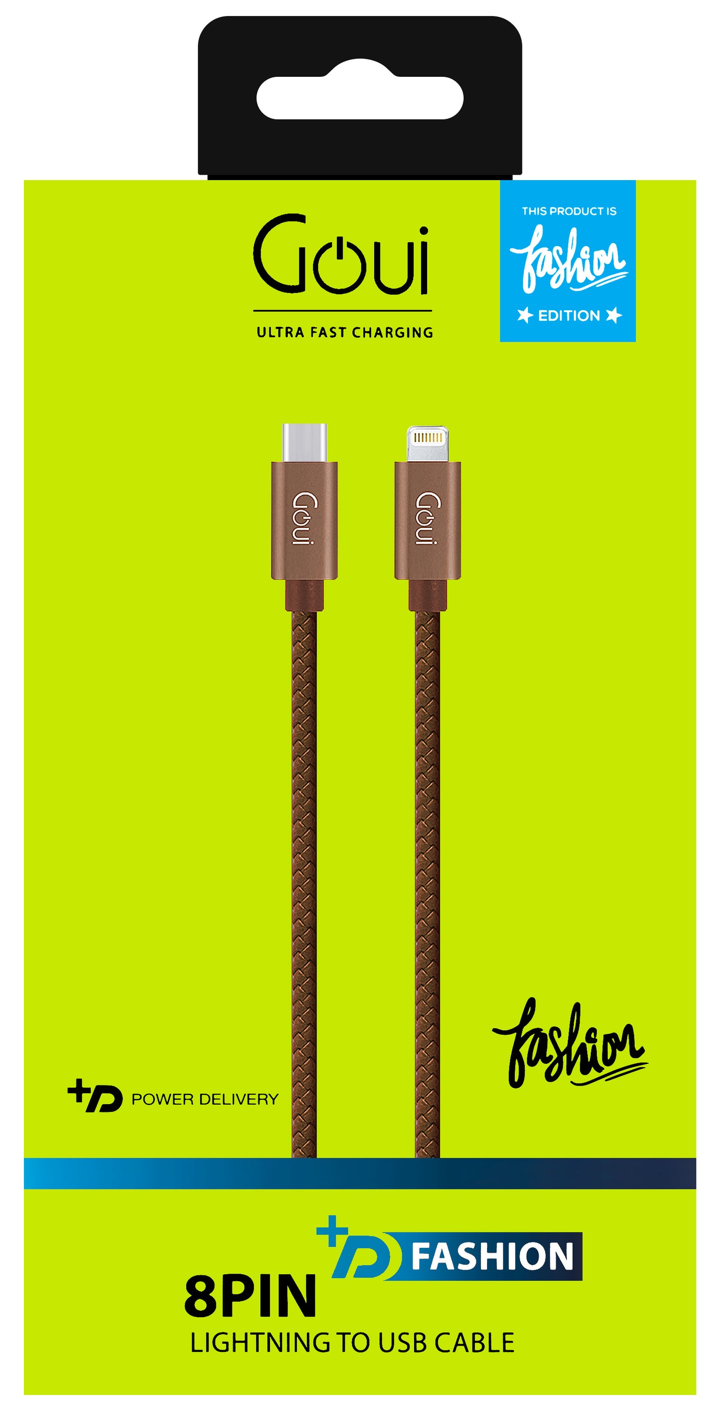 Kabel do ładowania i transmisji danych USB-C - Lightning Goui Fashion, 18 W, 1 m, brązowy G-FASHIONC94BR