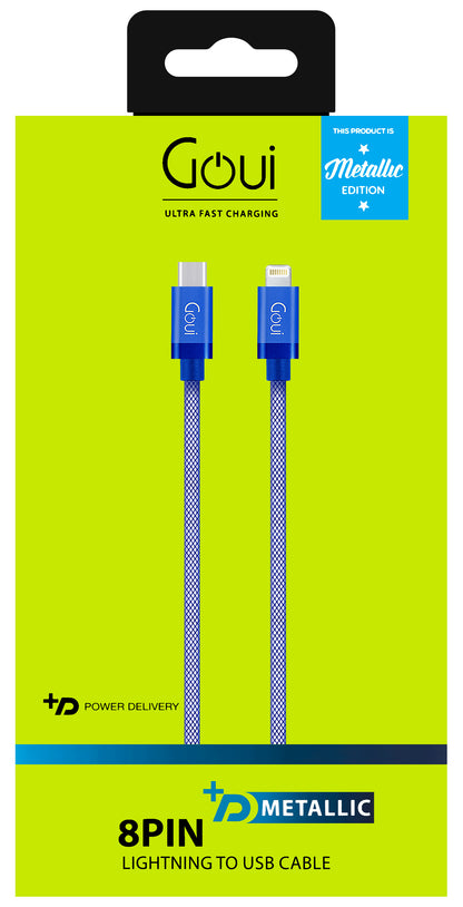 Kabel do ładowania i transmisji danych USB-C - Lightning Goui Metallic, 18 W, 1 m, niebieski G-METALLICC94B