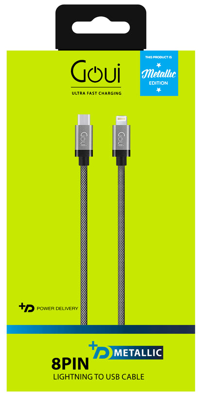 Kabel do ładowania i transmisji danych USB-C - Lightning Goui Metallic, 18 W, 1 m, szary G-METALLICC94S