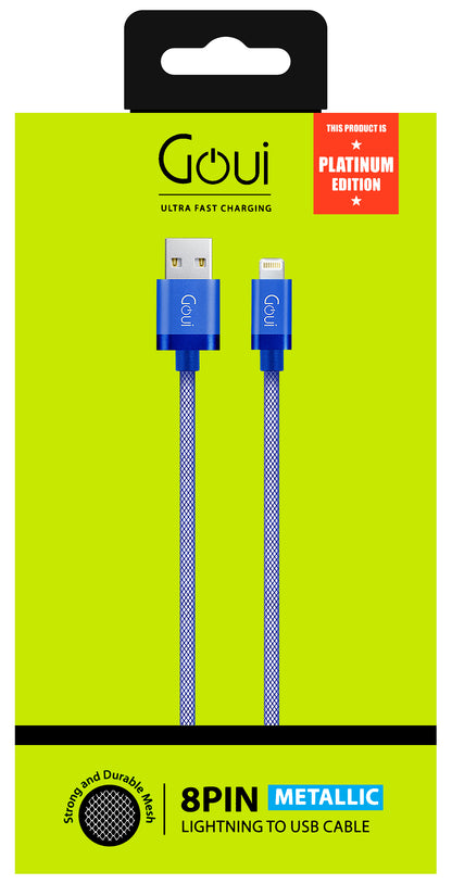 Kabel do ładowania i transmisji danych USB-A - Lightning Goui Metallic, 18 W, 1 m, niebieski G-LC8PIN-02B