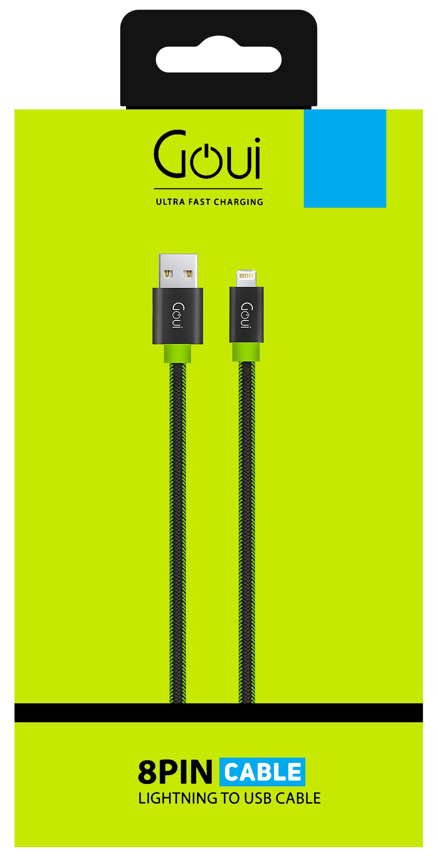 Kabel do ładowania i transmisji danych USB-A - Lightning Goui Fashion Flat, 18 W, 1 m, zielony G-LC8PINFBFBF-GK