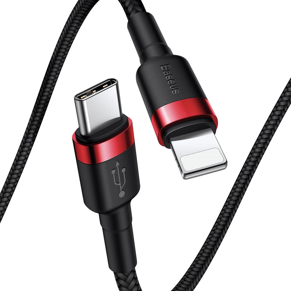 Kabel do ładowania i transmisji danych USB-C - Lightning Baseus Cafule, 18 W, 1 m, czerwony CATLKLF-91