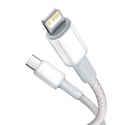 Baseus Kabel do ładowania i transmisji danych USB-C - Lightning w oplocie o wysokiej gęstości, 20 W, 1 m, biały CATLGD-02