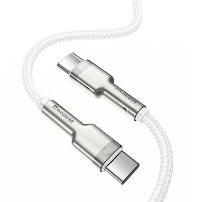 Kabel USB-C do ładowania i transmisji danych - USB-C Baseus Cafule Metal Series, 100 W, 1 m, biały CATJK-C02