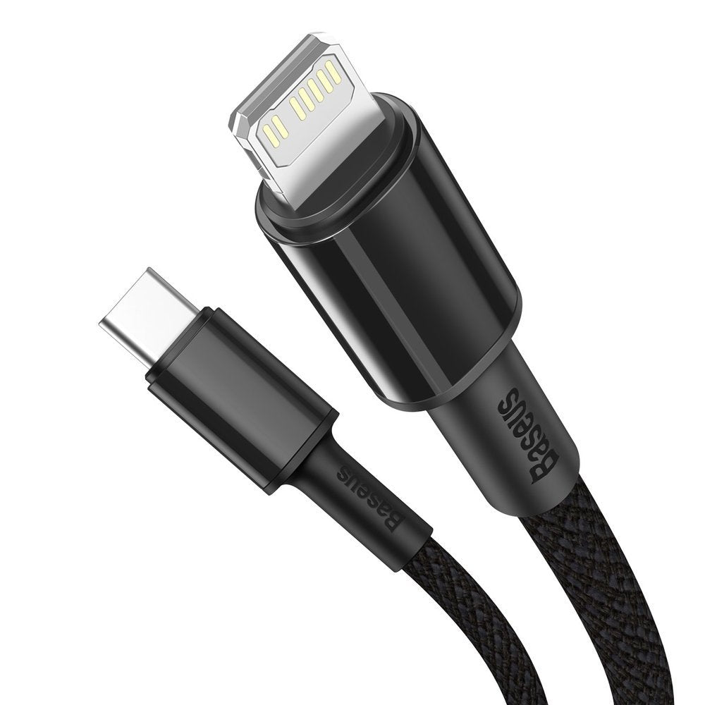 Baseus Kabel do ładowania i transmisji danych USB-C - Lightning w oplocie o wysokiej gęstości, 20 W, 2 m, czarny CATLGD-A01