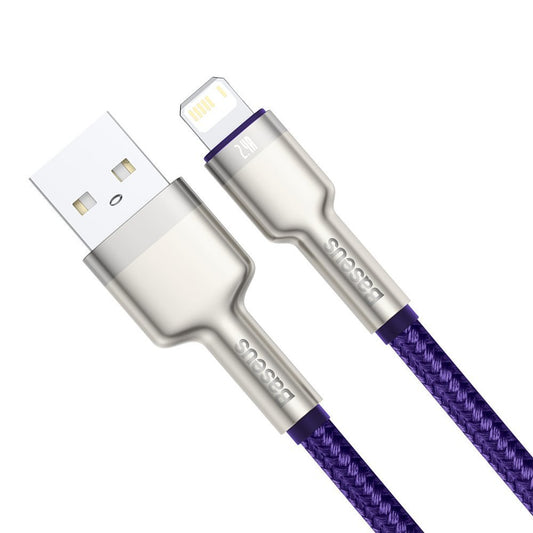Kabel do danych i ładowania USB-A - Lightning Baseus Cafule Metal Series, 18W, 2m, Fioletowy CALJK-B05
