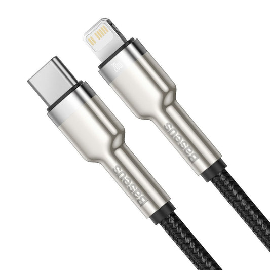 Kabel do danych i ładowania USB-C - Lightning Baseus Cafule Metal Series, 20W, 2m, Czarny CATLJK-B01