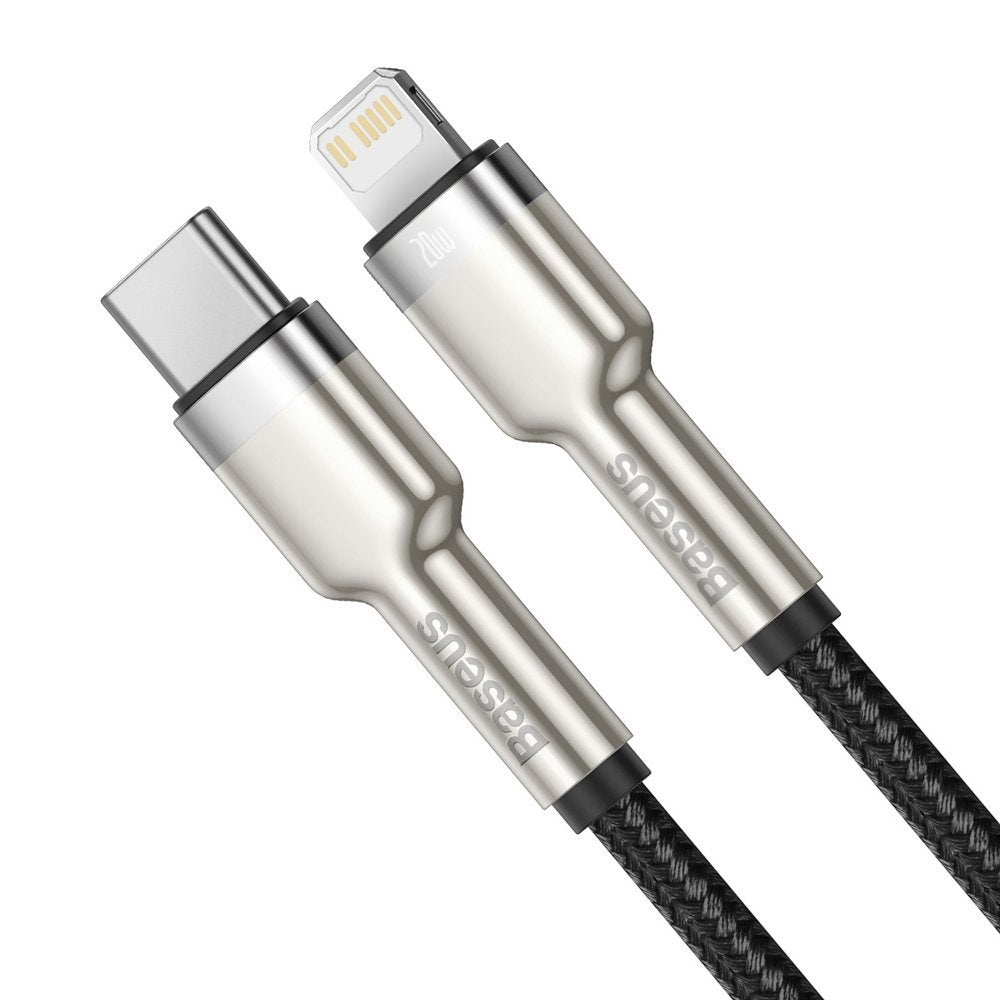 Kabel do danych i ładowania USB-C - Lightning Baseus Cafule Metal Series, 20W, 2m, Czarny CATLJK-B01