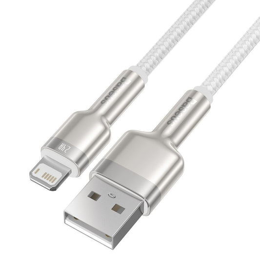 Kabel do danych i ładowania USB-A - Lightning Baseus Cafule Metal Series, 18W, 2m, Biały CALJK-B02