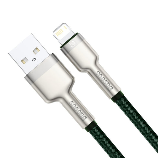Kabel do danych i ładowania USB-A - Lightning Baseus Cafule Metal Series, 18W, 2m, Zielony CALJK-B06