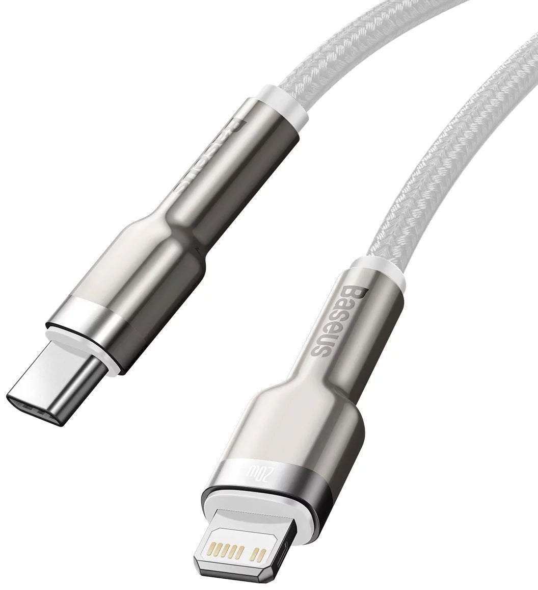 Kabel do danych i ładowania USB-C - Lightning Baseus Cafule Metal Series, 20W, 2m, Biały CATLJK-B02