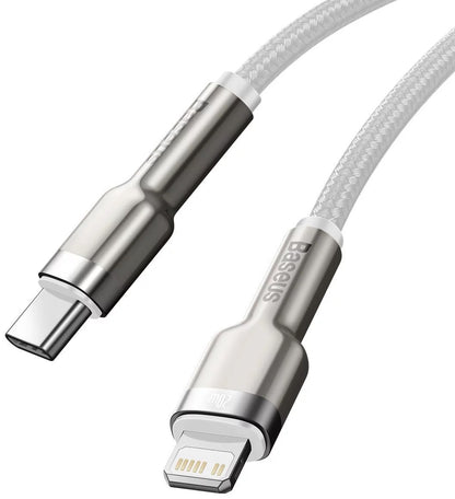 Kabel do danych i ładowania USB-C - Lightning Baseus Cafule Metal Series, 20W, 2m, Biały CATLJK-B02
