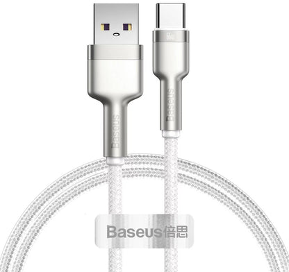 Kabel do transmisji danych i ładowania USB-A - USB-C Baseus Cafule Metal Series, 66 W, 1 m, biały CAKF000102