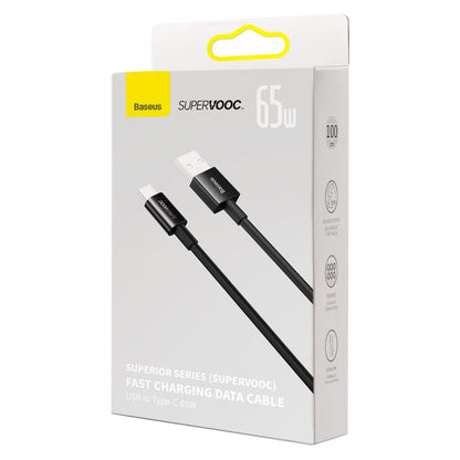 Kabel do ładowania i transmisji danych Baseus Superior Series USB-A do USB-C, 65 W, 1 m, czarny 