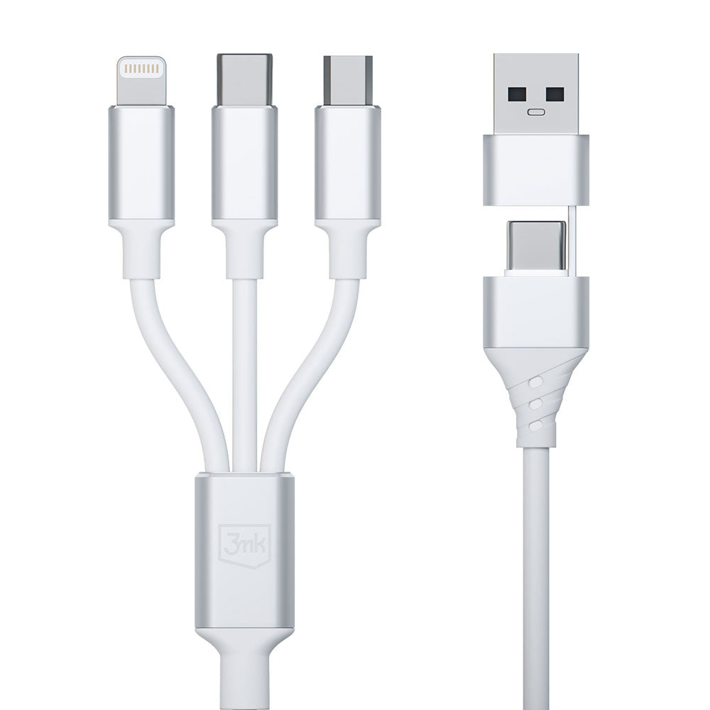 Kabel ładujący USB-A / USB-C - Lightning / microUSB / USB-C 3MK Hyper 3w1, 12 W, 1,5 m, biały 