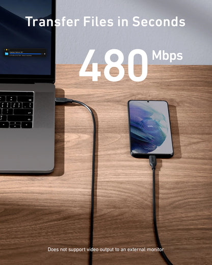 Kabel USB-C do ładowania i transmisji danych - USB-C Anker 543, 100 W, 1,8 m, czarny A80E2G11 